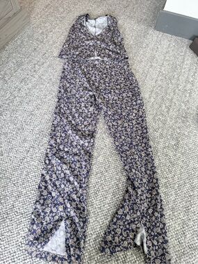 Floral Wide-Leg Jumpsuit in Navy and Cream